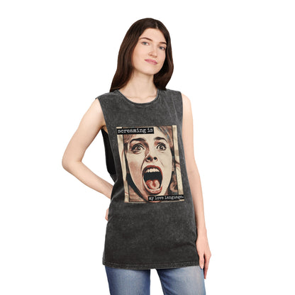 Screaming Is My Love Language Stonewash Graphic Tank