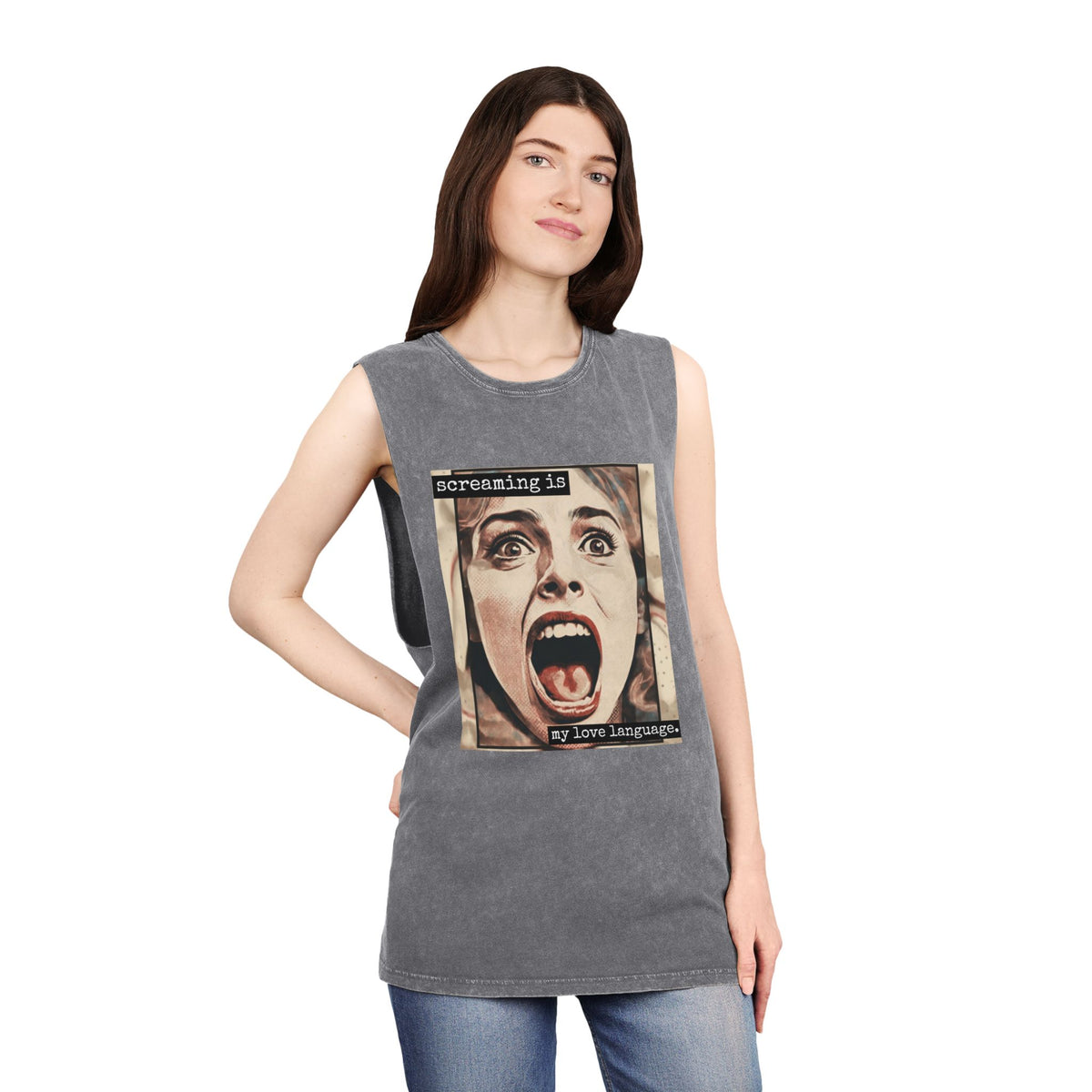 Screaming Is My Love Language Stonewash Graphic Tank